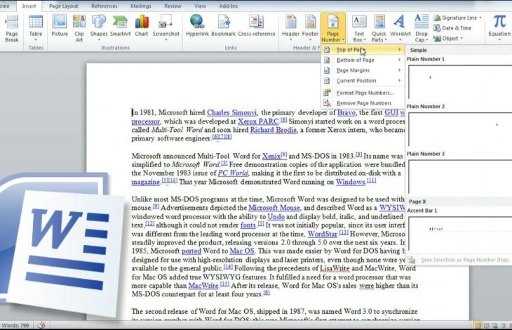 Seitenzahlen in Word einfügen